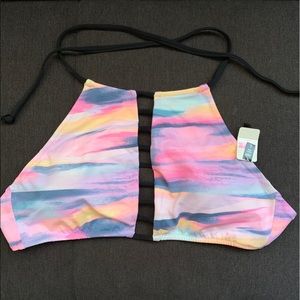 PINK Watercolor High-Neck Swim Top